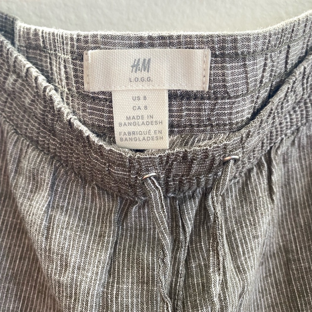 Light Gray Striped Linen-blend Drawstring Shorts - Picture 4 of 8